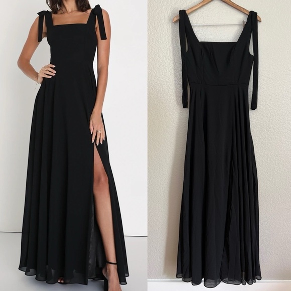 NWOT Love Me Forever Black Tie-Strap Square Neck Maxi Dress - Picture 1 of 9